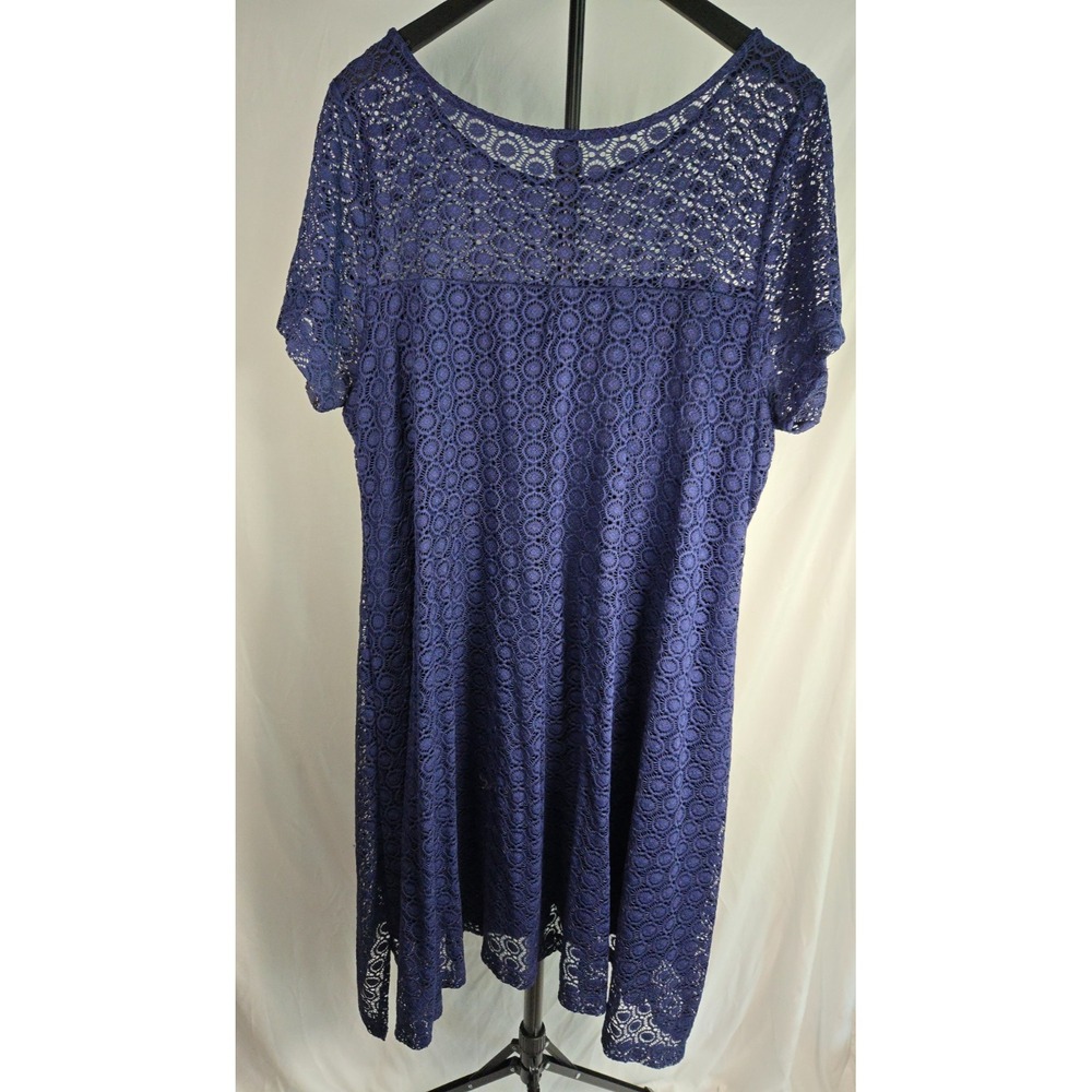 Lane Bryant Navy Blue Crochet Lace Swing Dress Sz 22/24 Shark Bite Hem Feminine‎